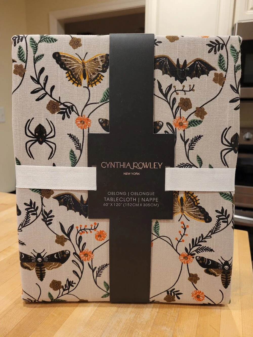 Cynthia Rowley Beige Tablecloth with Black, Orange & Green Halloween Motifs